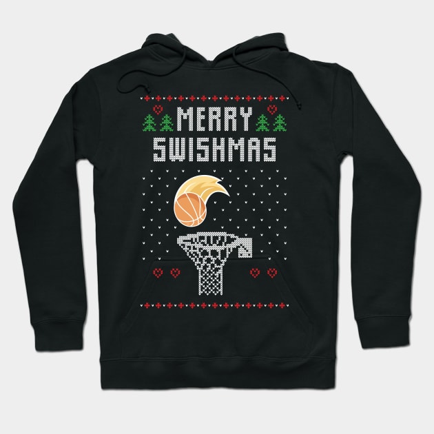 Merry Christmas Swishmas Basketball Xmas Gift Ugly Hoodie by Gufbox